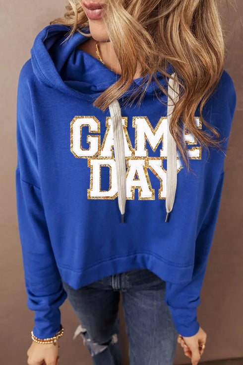 "Game Day" Dark Blue Print Hoodie - Celes Fashion